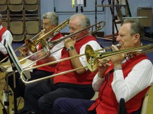 Trombones in the band. Trombones in the band.